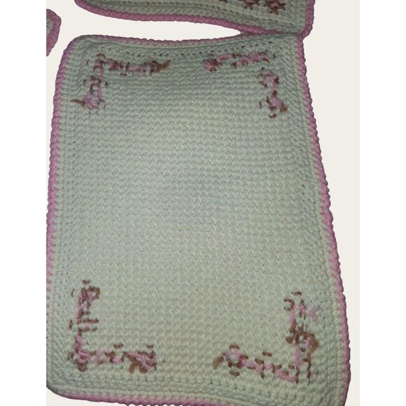 Set Of 4 Handcrafted Crochet Placemats Pink Brown Flower Design - Picture 7 of 8